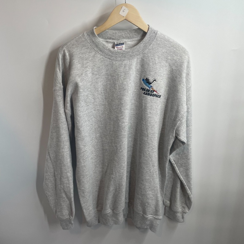 Vintage Gildan Polecat Aerospace Embroidered Fleece Pullover Sweatshirt Gray L